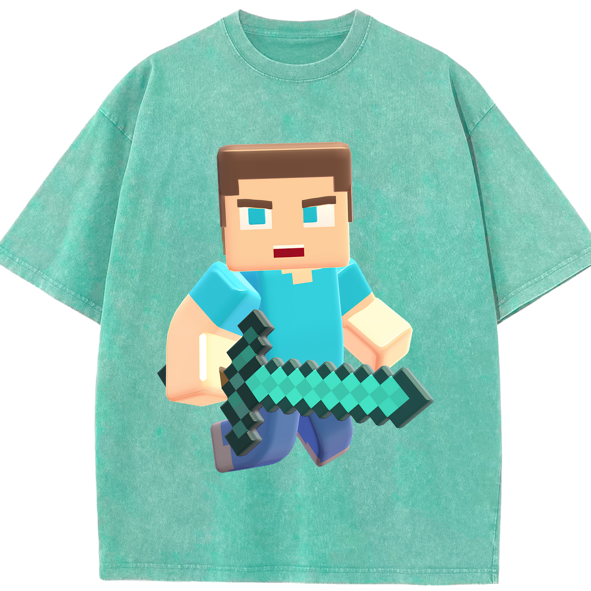 （画像用） マインクラフト ブロックの世界 Minecraft MC Block world 綿100% ヴィンテージ風 半袖Tシャツ（フロントプリント）